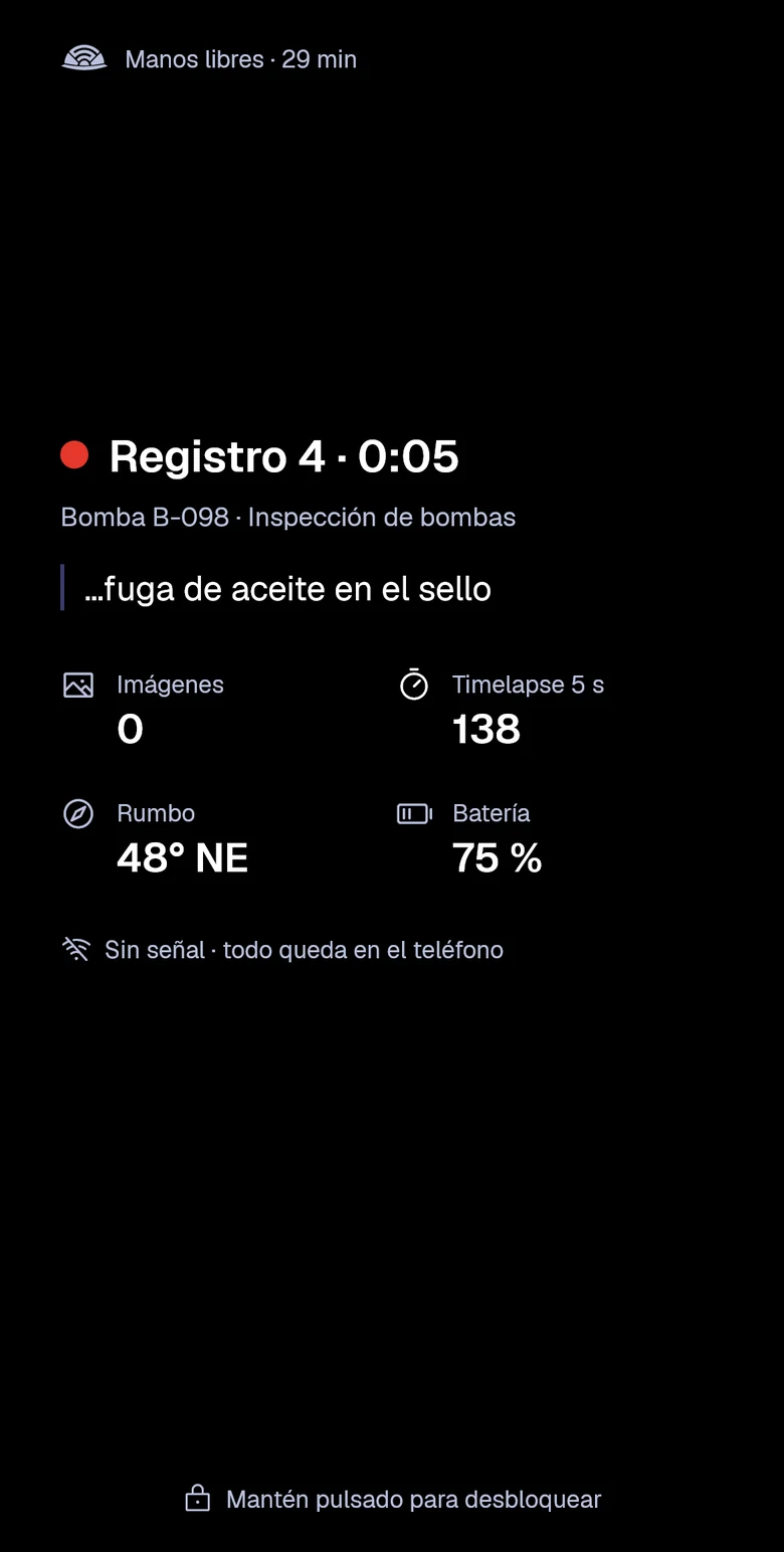 Registro 4 a los 5 segundos: se dicta una fuga de aceite en el sello